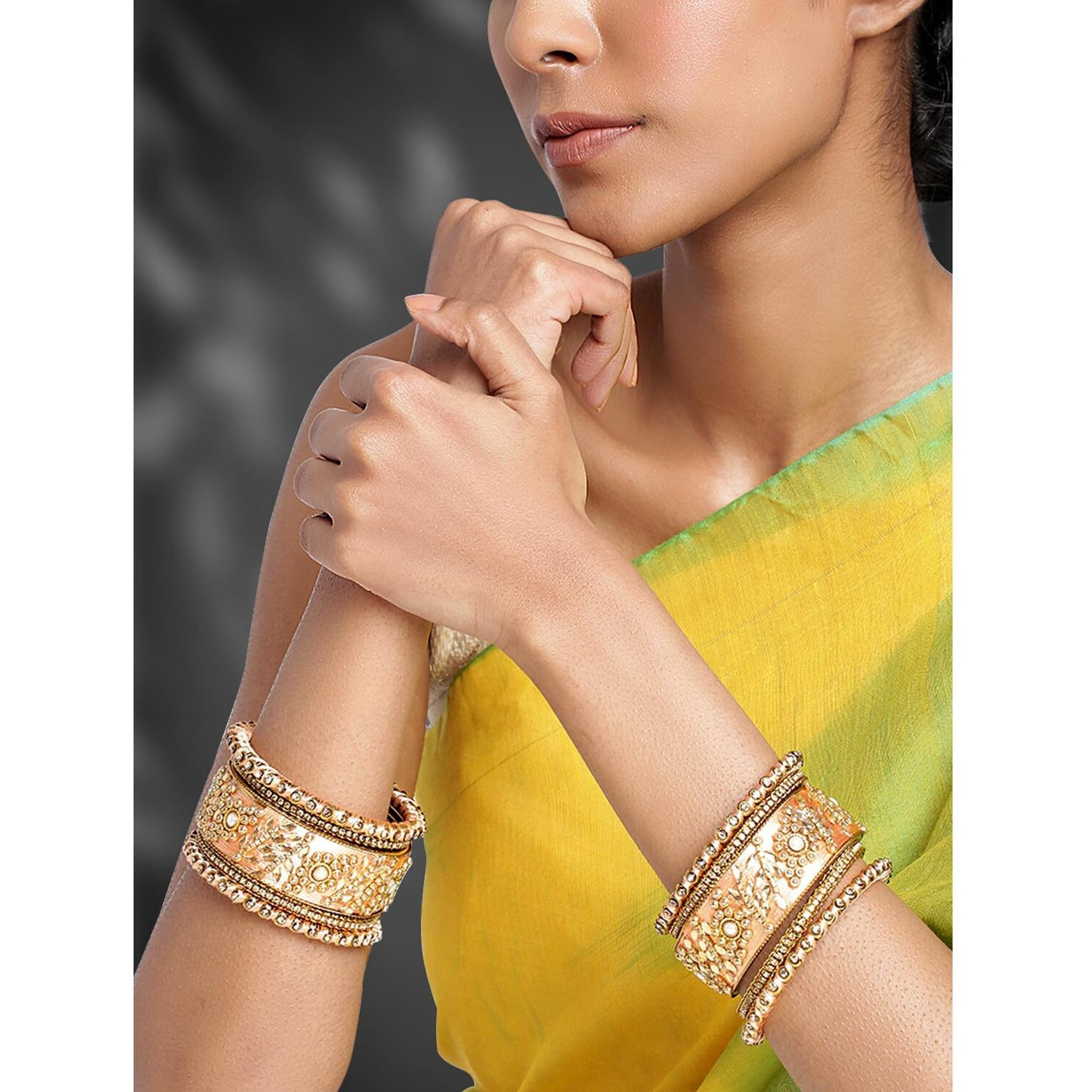 Peora Silk Thread Matching Floral Bangle Set Bridal Chuda Chura Jewellery for Women Girls - 2.8 inch