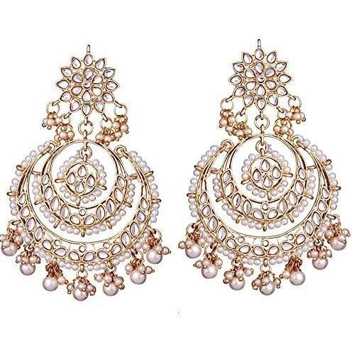 I Jewels 18K Gold Plated Traditional Handcrafted Beaded Big Chandbali Earrings For Women/Girls (E7077W)