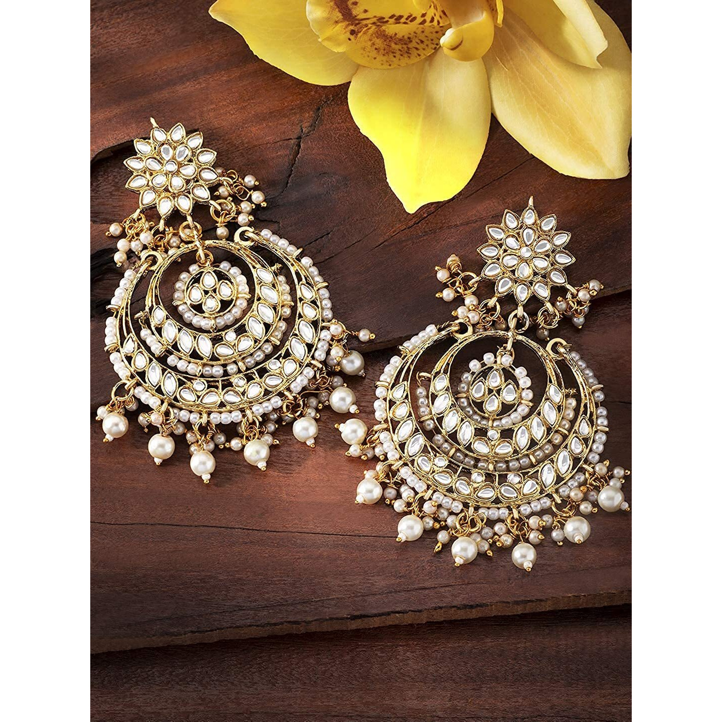 I Jewels 18K Gold Plated Traditional Handcrafted Beaded Big Chandbali Earrings For Women/Girls (E7077W)
