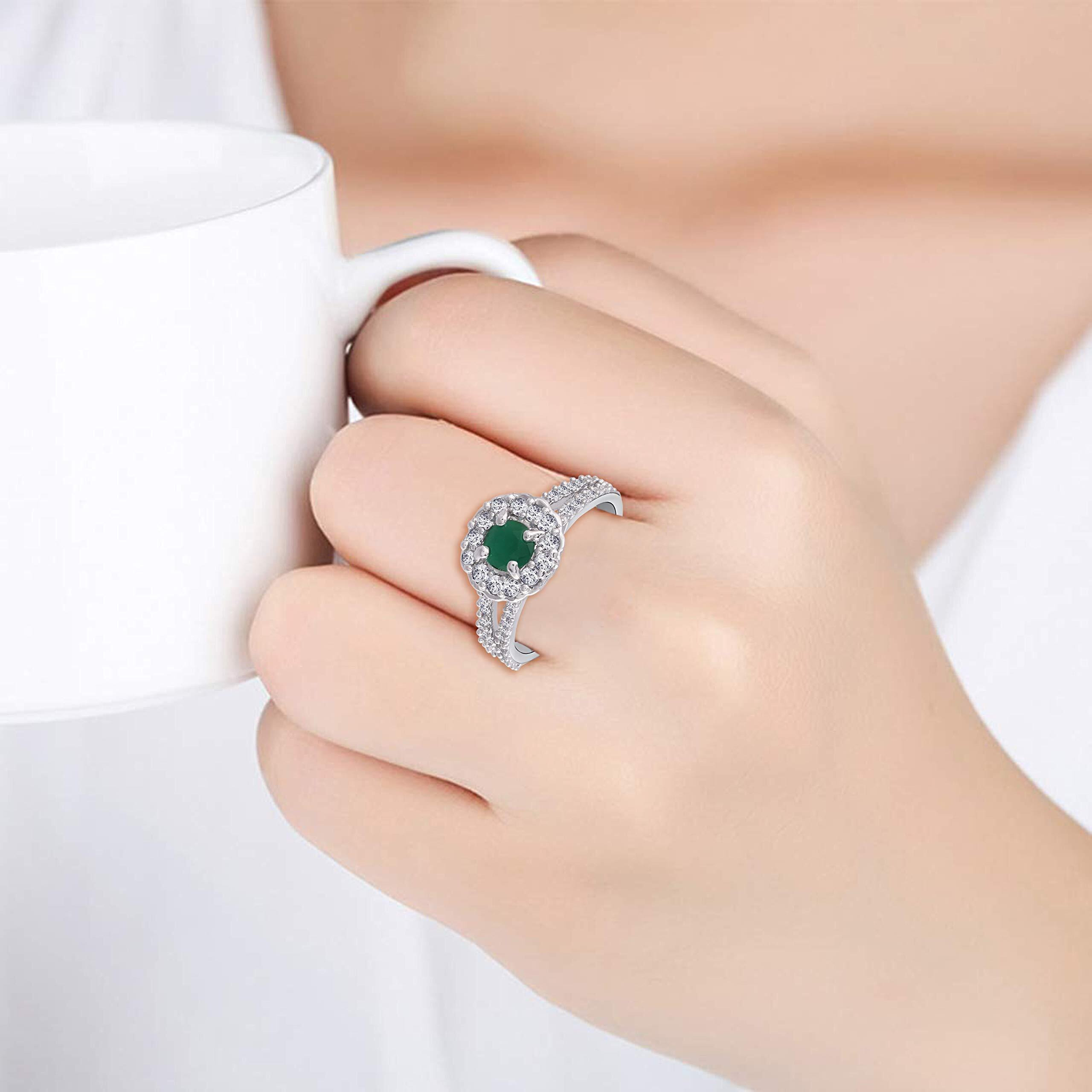 I Jewels Silver Plated Elegant Emerald Stone Studded CZ American Diamond Adjustable Finger Ring For Women (FL175G)