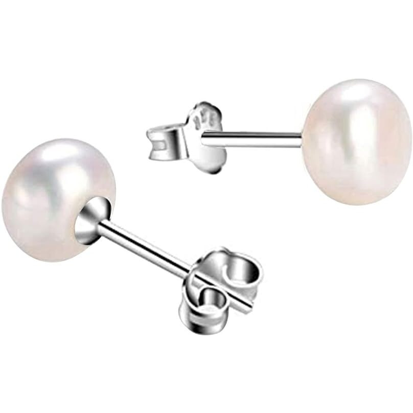 CLARA 925 Pure Sterling Silver Real White Pearl 5 mm Studs Earrings | Gift for Women & Girls| Rhodium Plated