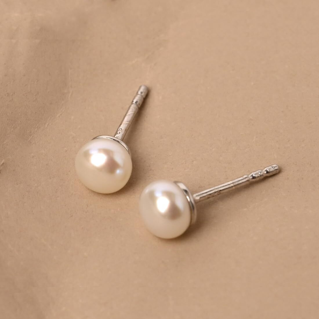 CLARA 925 Pure Sterling Silver Real White Pearl 5 mm Studs Earrings | Gift for Women & Girls| Rhodium Plated