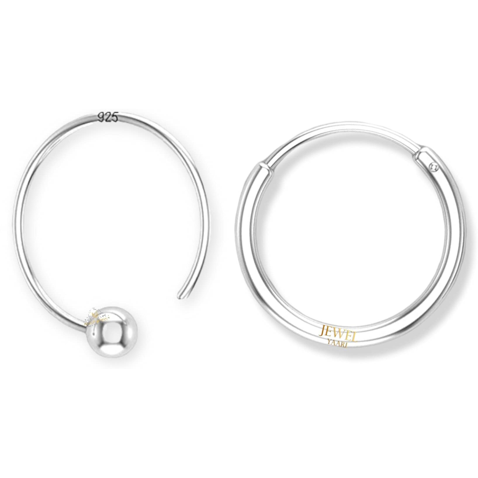 SJ SHUBHAM JEWELLERS 92.5 Silver Tiny Hoop and Pipe Nose Ring Pair Combo Simple & Beautiful Nose Pin For Women & Girls Parent (Pipe 10 MM Hoop 10 MM Pair)