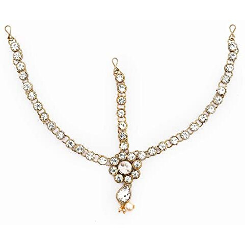 Handicraft Kottage Latest Hair Jewelry Traditional Gold Pearl Stylish Chain Mathapatti Maang Tikka Jewellery (Style6)