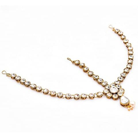 Handicraft Kottage Latest Hair Jewelry Traditional Gold Pearl Stylish Chain Mathapatti Maang Tikka Jewellery (Style6)
