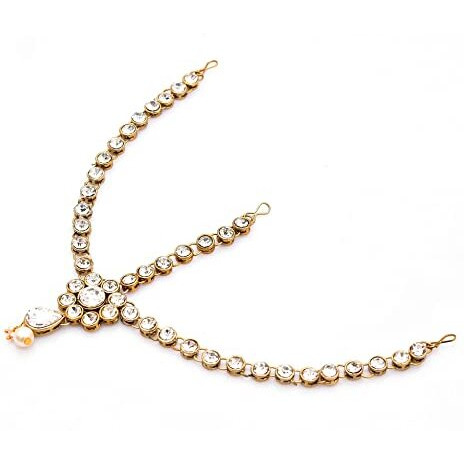 Handicraft Kottage Latest Hair Jewelry Traditional Gold Pearl Stylish Chain Mathapatti Maang Tikka Jewellery (Style6)