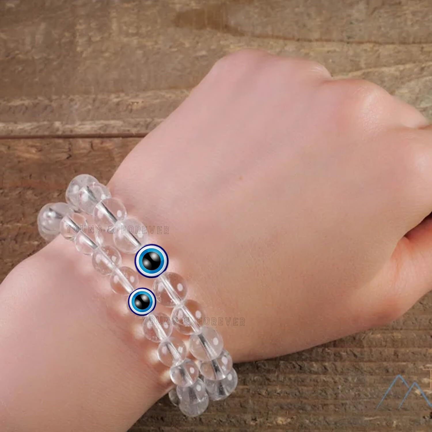 Young & Forever Evil Eye Original Nazariya Green Clear Quartz Bead Bracelet for Men Beads Women Nazar Hand Bracelets Accessories Woman Girls