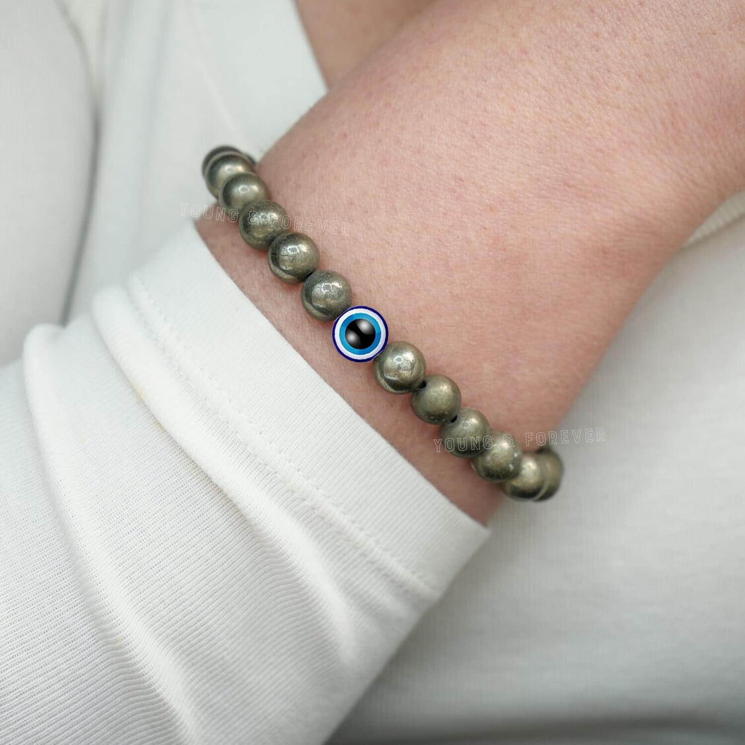 Young & Forever Evil Eye Original Black Tourmaline Nazariya Pyrite Bead Tiger Eye Beads Women Bracelet for Men Nazar Hand Bracelets Accessories Woman Girls