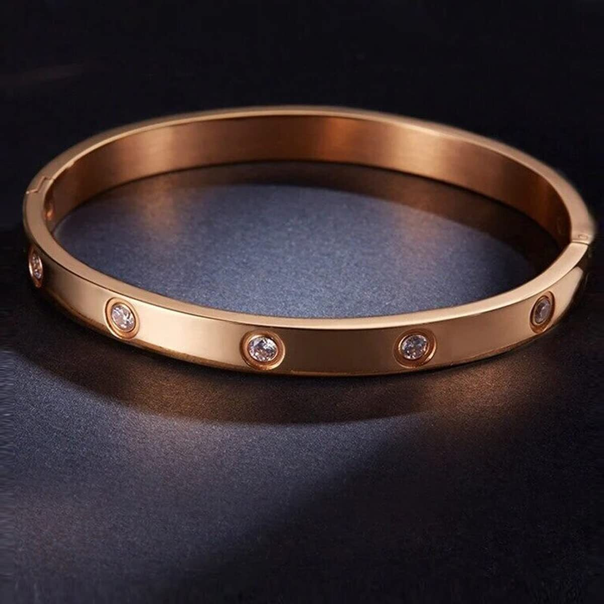 Jewels Galaxy Jewellery For Women Contemporary Rose Gold Plated Love AD Bracelet (MYN-BNG-17177)