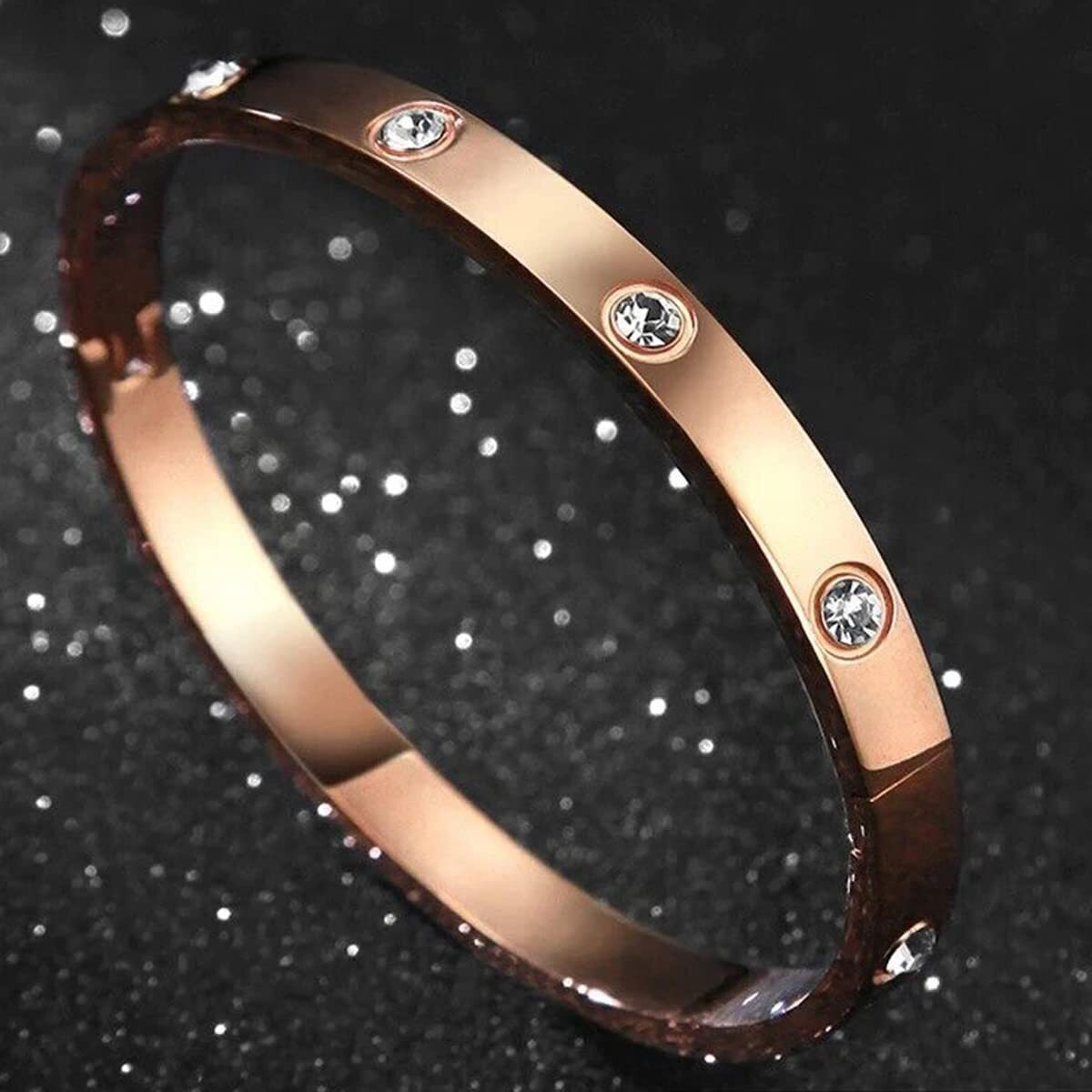 Jewels Galaxy Jewellery For Women Contemporary Rose Gold Plated Love AD Bracelet (MYN-BNG-17177)