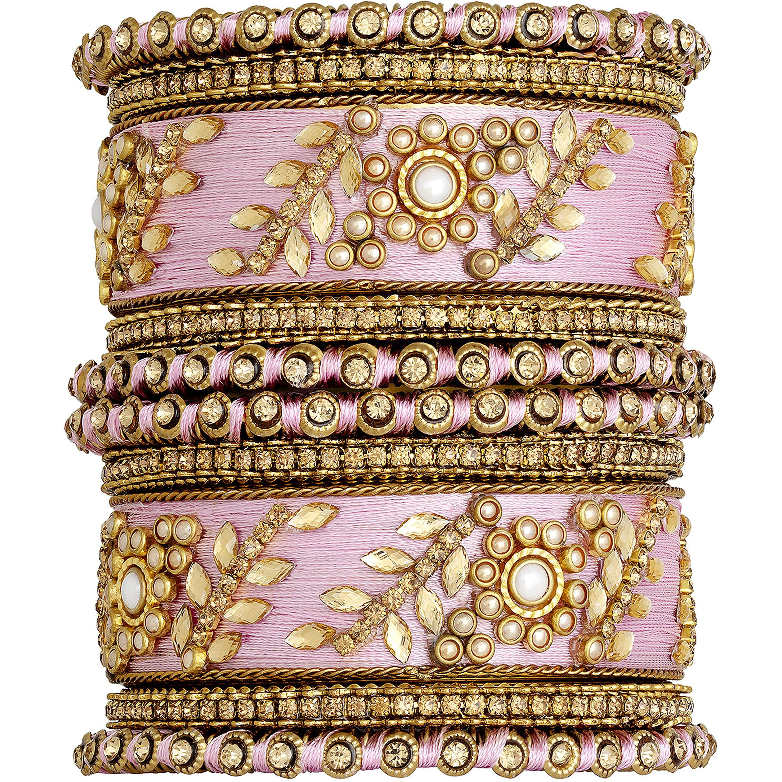 Peora Silk Thread Matching Floral Bangle Set Bridal Chuda Chura Jewellery for Women Girls 2.8 inch
