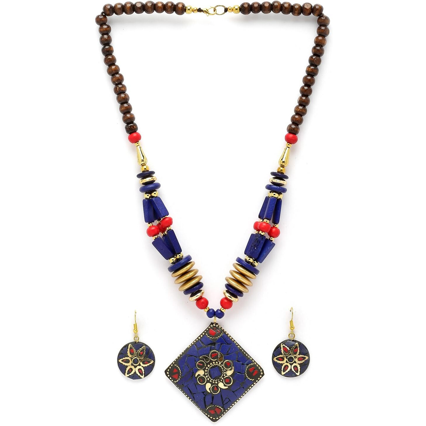 Shining Diva Fashion Latest Stylish Traditional Tibetan Pendant Necklace Oxidised Jewellery Set for Women (15552s)