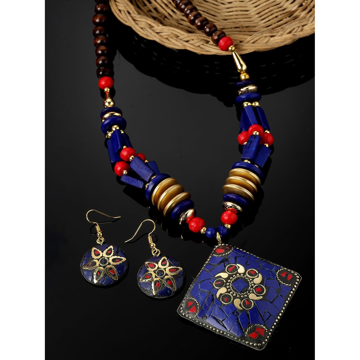 Shining Diva Fashion Latest Stylish Traditional Tibetan Pendant Necklace Oxidised Jewellery Set for Women (15552s)