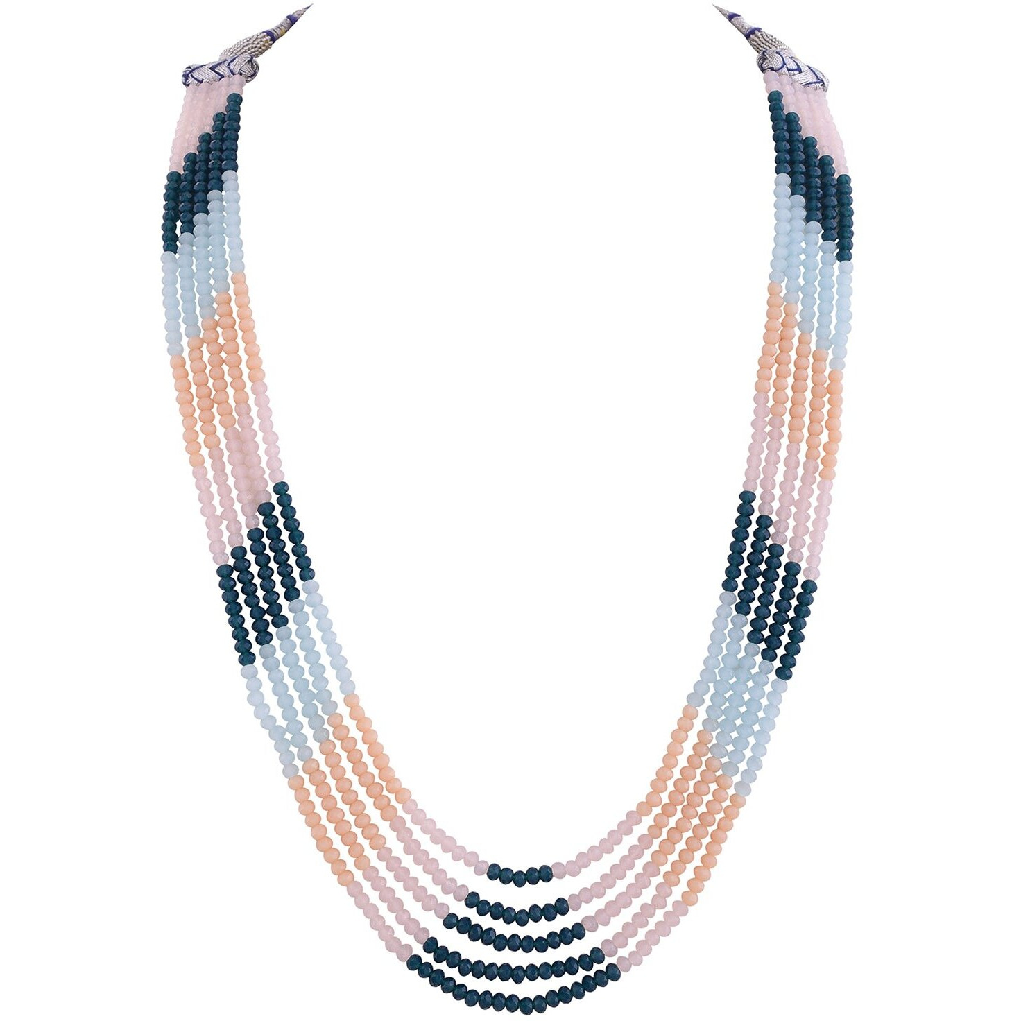 RATNAVALI JEWELS Five Layer Multi-Colour Blue Aqua Cream White Crystal Stone Beads Necklace for Women and Girls (Multi Color Five Layer) (Five Layer)