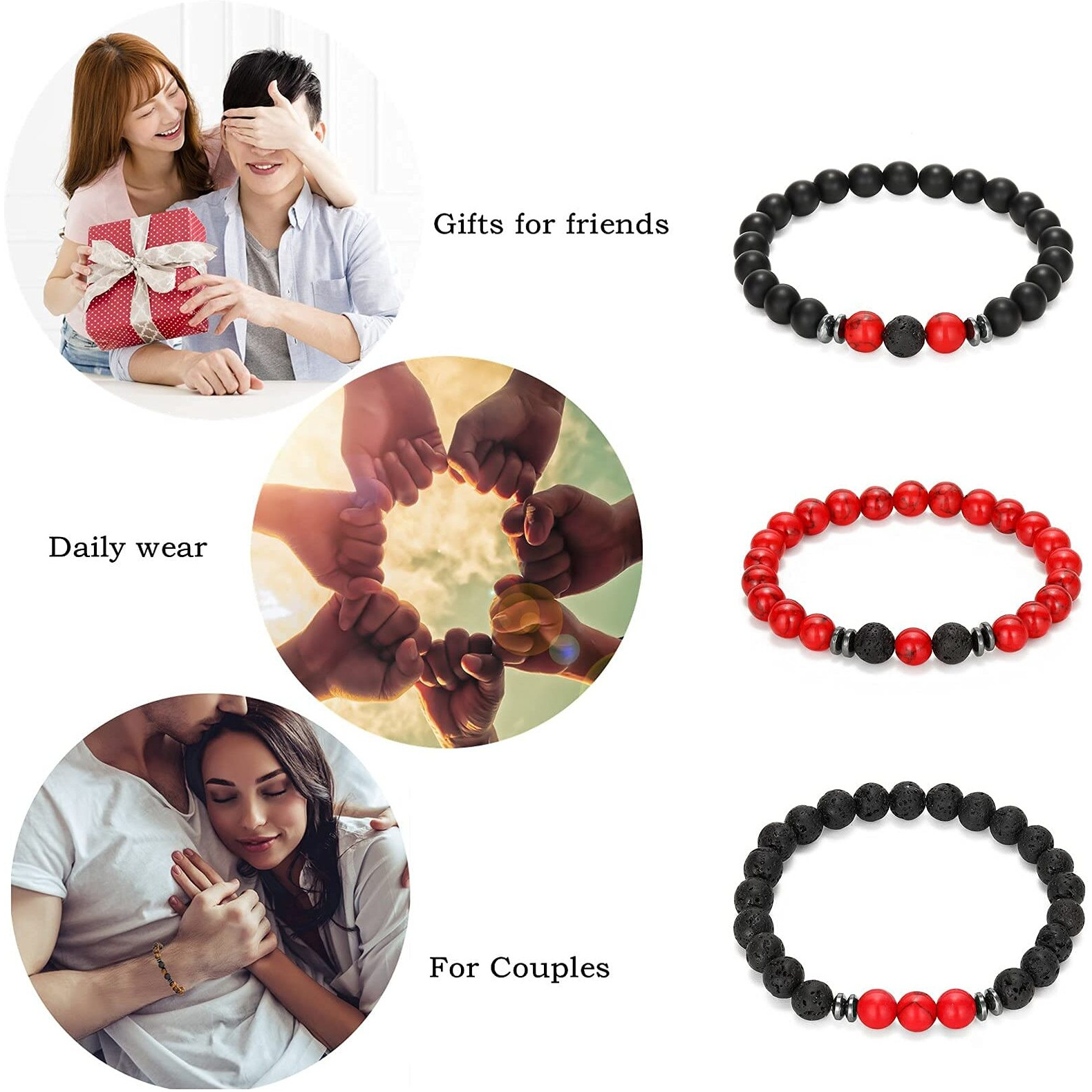 Gemstone Bead Bracelet Set with Certificate, Natural Stones, Stylish Jewelry (Healing Harmony Combo Bracelet)
