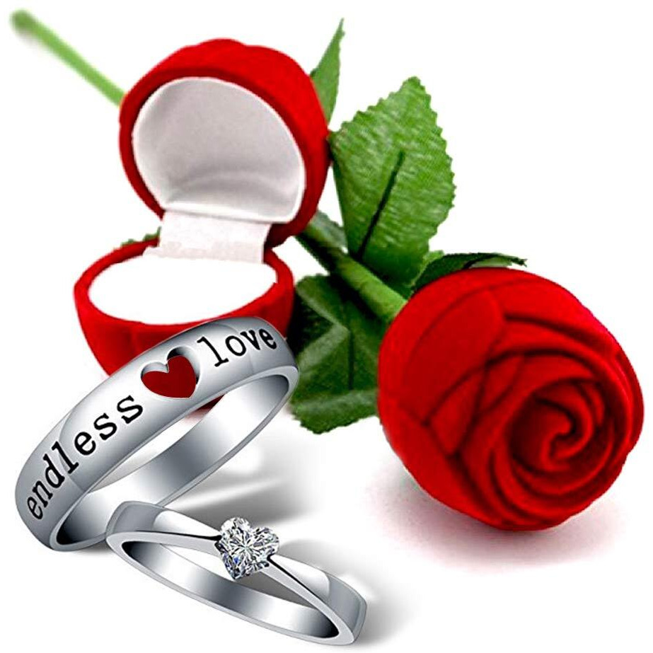 Peora Valentines Day Gift Hamper of Couple Ring With Red Rose Gift Box for Boyfriend/Girlfriend/Gift For Valentine/Gift For Him/Gift For Her