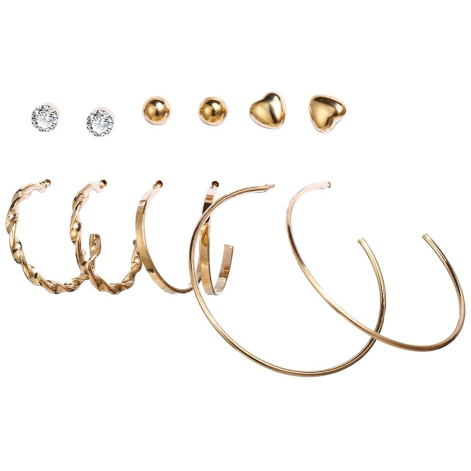 Shining Diva Fashion Latest Stylish Combo Design 6 Pairs Metal Earrings for Women and Girls (12753er), Golden