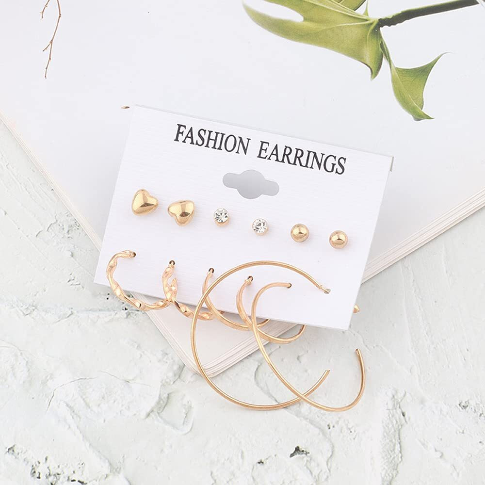 Shining Diva Fashion Latest Stylish Combo Design 6 Pairs Metal Earrings for Women and Girls (12753er), Golden