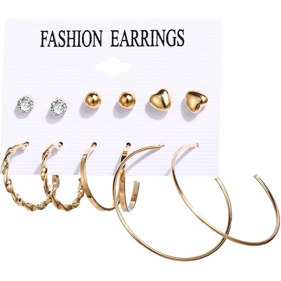 Shining Diva Fashion Latest Stylish Combo Design 6 Pairs Metal Earrings for Women and Girls (12753er), Golden