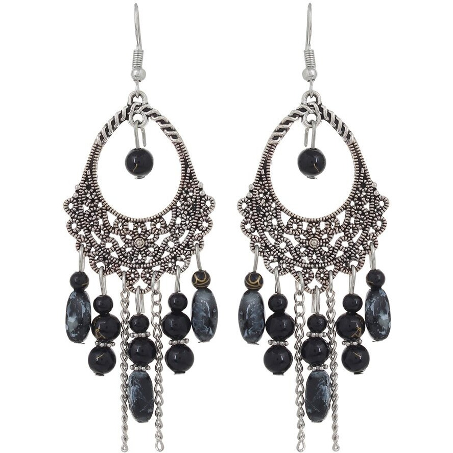 Shining Diva Fashion Oxidised Silver Bohemian Latest Traditional Earrings For Womens & Girls (Black)(8928Er)