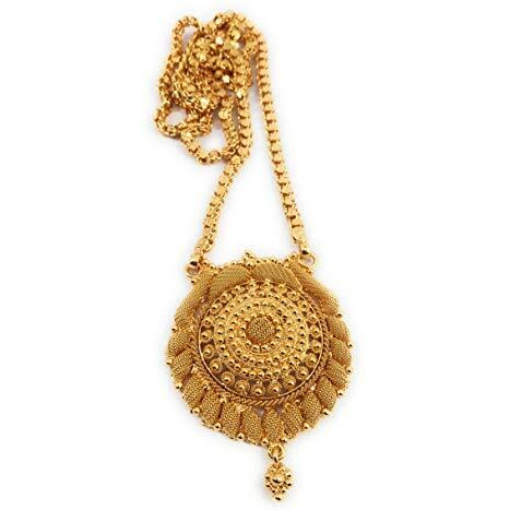 AFJ GOLD Womens 1 Gram Micro Gold Plated Copper Traditional Designer Plain Dollar Chain (Yellow)