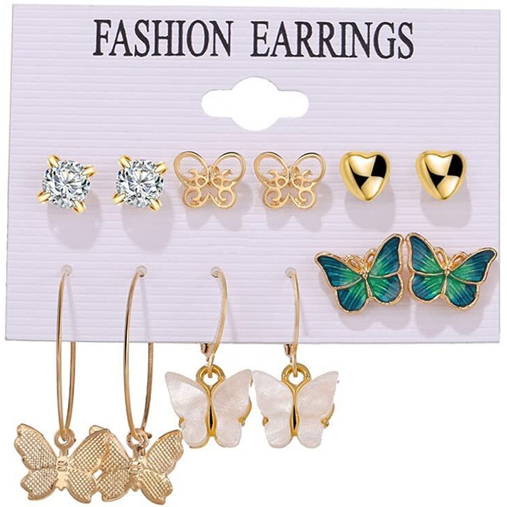 Shining Diva Fashion Latest Stylish Combo Design 6 Pairs Metal Earrings for Women and Girls (12734er), Golden