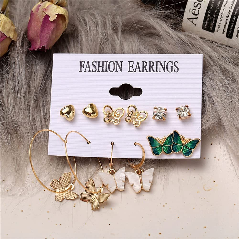 Shining Diva Fashion Latest Stylish Combo Design 6 Pairs Metal Earrings for Women and Girls (12734er), Golden