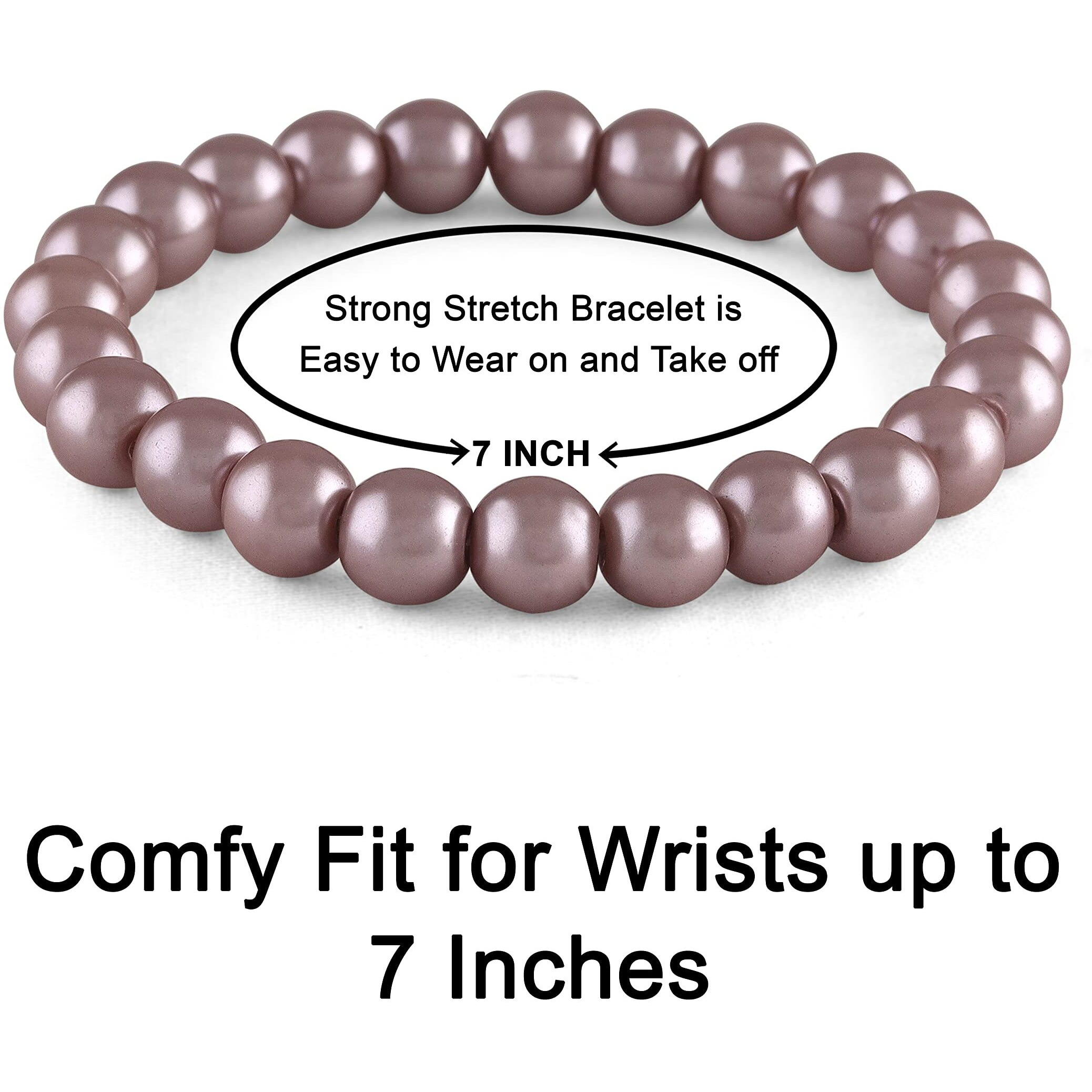 JFL - Jewellery for Less Combo of 8mm Faux Pearl 3 Stretchable Bracelets Handcrafted for Women and Girls (Combo of 3)(Baby Pink,Cream gold,Light Brown),Valentine