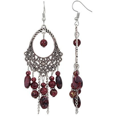 Shining Diva Fashion Latest Oxidised Silver Bohemian Latest Traditional Earrings for Women & Girls (Red)(8930er)