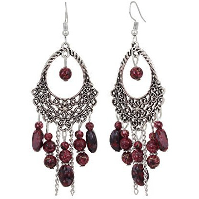 Shining Diva Fashion Latest Oxidised Silver Bohemian Latest Traditional Earrings for Women & Girls (Red)(8930er)