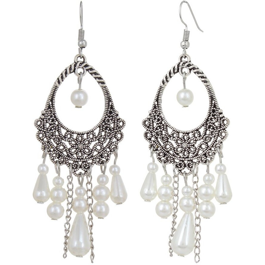 Shining Diva Fashion Latest Oxidised Silver Bohemian Latest Traditional Earrings for Women & Girls (White)(8926er)