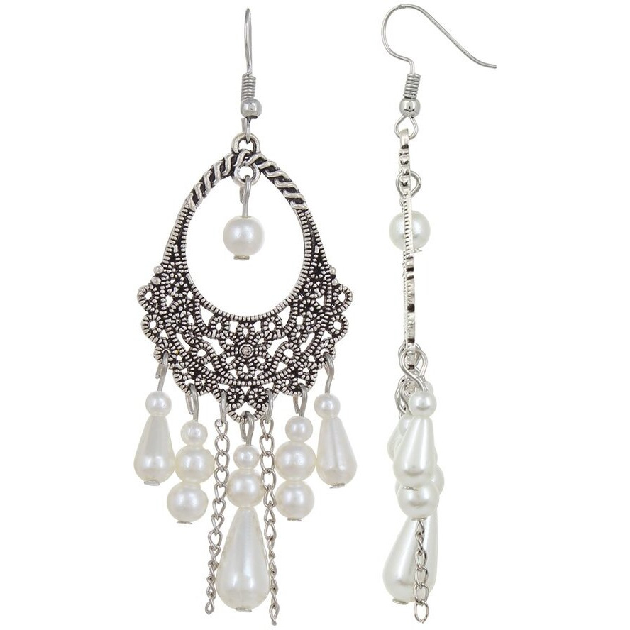 Shining Diva Fashion Latest Oxidised Silver Bohemian Latest Traditional Earrings for Women & Girls (White)(8926er)
