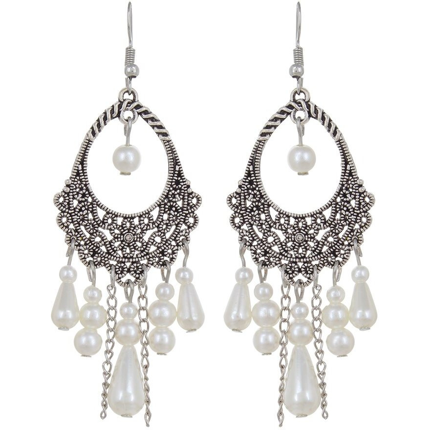 Shining Diva Fashion Latest Oxidised Silver Bohemian Latest Traditional Earrings for Women & Girls (White)(8926er)