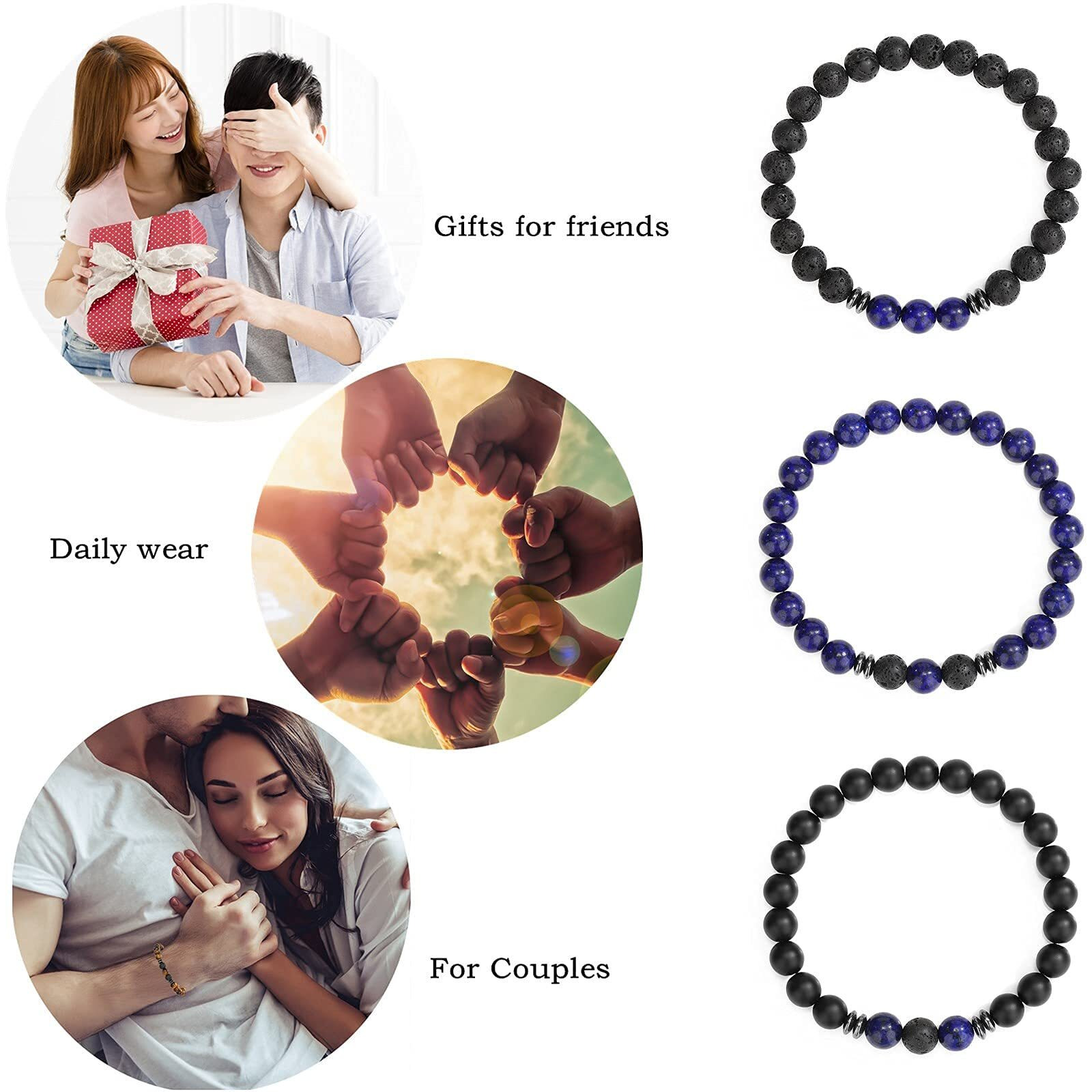 Hot And Bold Gemstone Bead Bracelet Set With Certificate, Natural Stones, Stylish Jewelry For Unisex Adult (Mystical Charm Combo Bracelet)