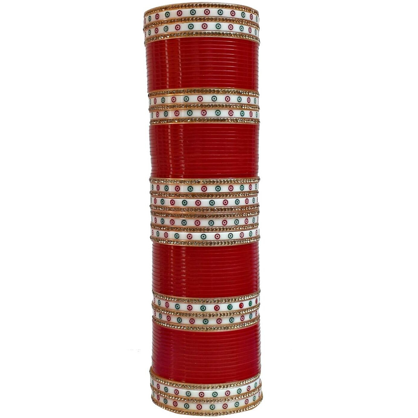 Lucky Jewellery Bridal Bangle Set Wedding Punjabi chuda Designer chura Non-Precious Metal CZ Stone Red Color choora Set for Women (792-M1C1-LEENA-R26)