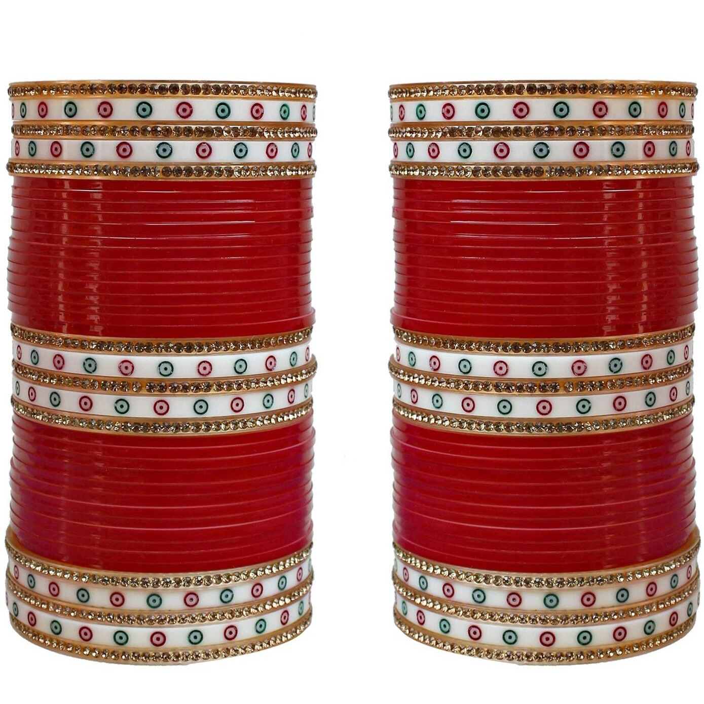 Lucky Jewellery Bridal Bangle Set Wedding Punjabi chuda Designer chura Non-Precious Metal CZ Stone Red Color choora Set for Women (792-M1C1-LEENA-R26)