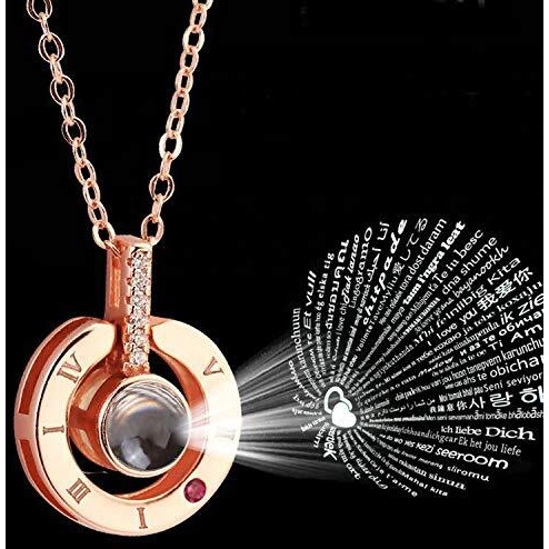 YouBella Jewellery 18k Rose Gold Plated I Love You in 100 Languages Heart Necklace Jewellery for Women and Girls (Round)