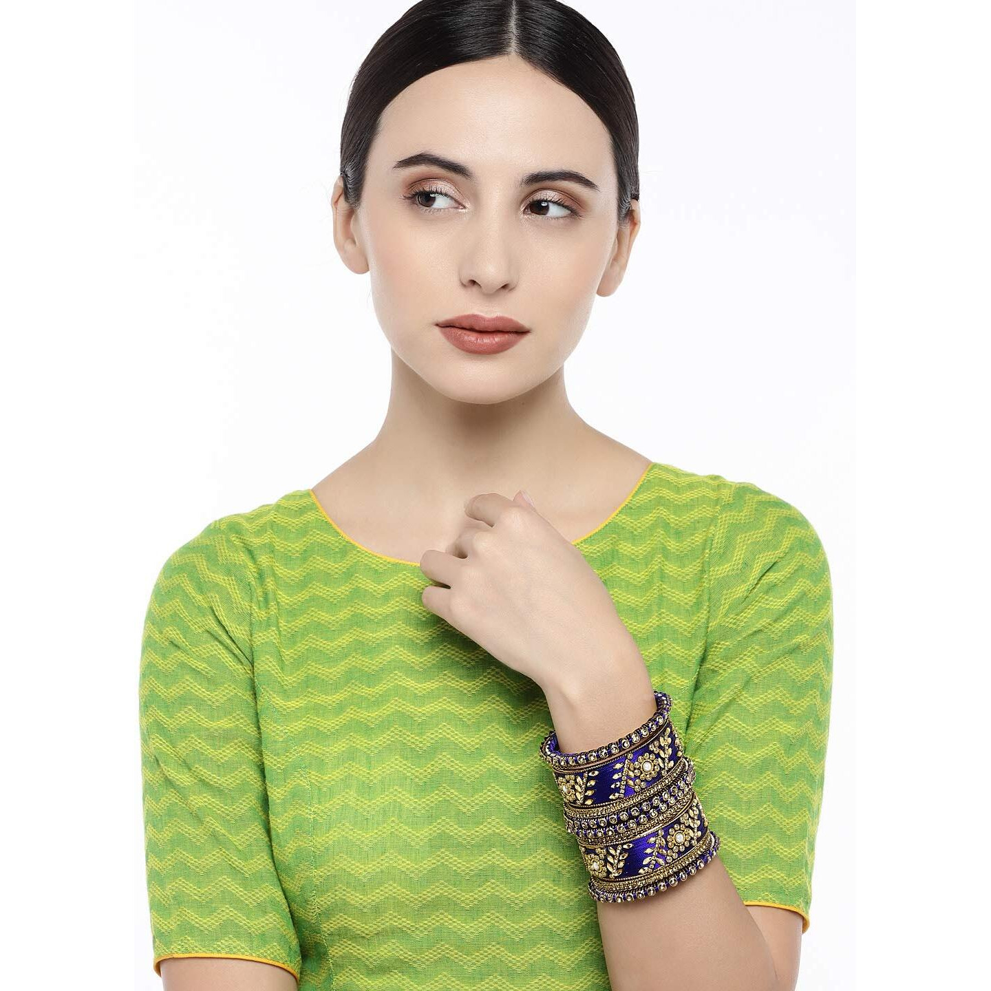 Peora Gold Plated Blue Ethnic Silk Thread Bangles Set for Women & Girls (Blue, 2.6 inch)