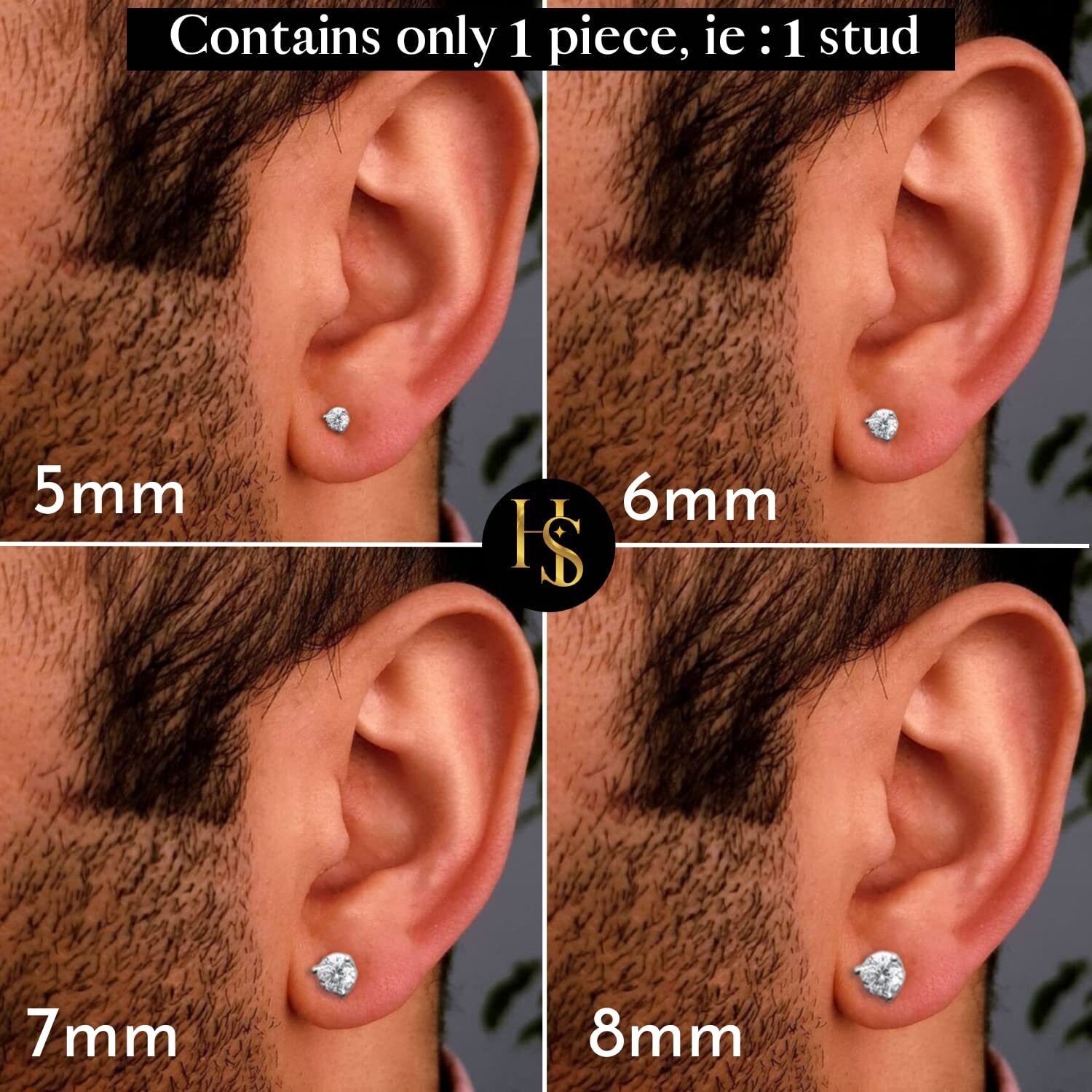 HIGHSPARK 925 Silver Mens Sparkling Martini Solitaire Stud Earring | 92.5 Sterling Silver and Diamond like Brilliance Sparkling Zirconia | Single Stud for Men | Lovely Gift - Silver 5mm
