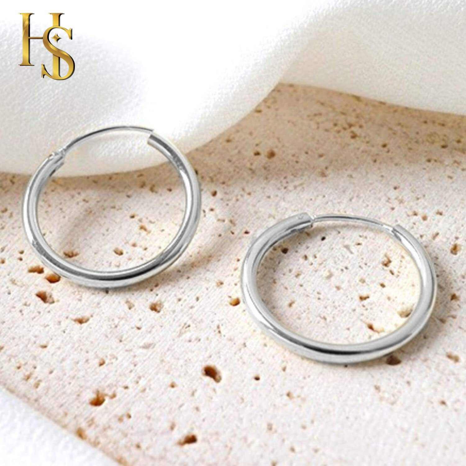 HIGHSPARK 925 Silver Hoop Earrings | 92.5 Sterling Silver Round Classic Thick Hoop Size 12mm to 20mm - Gauge 12G ie Thickness 2.0mm | Lovely Gift for Women & Girls - Silver 14mm