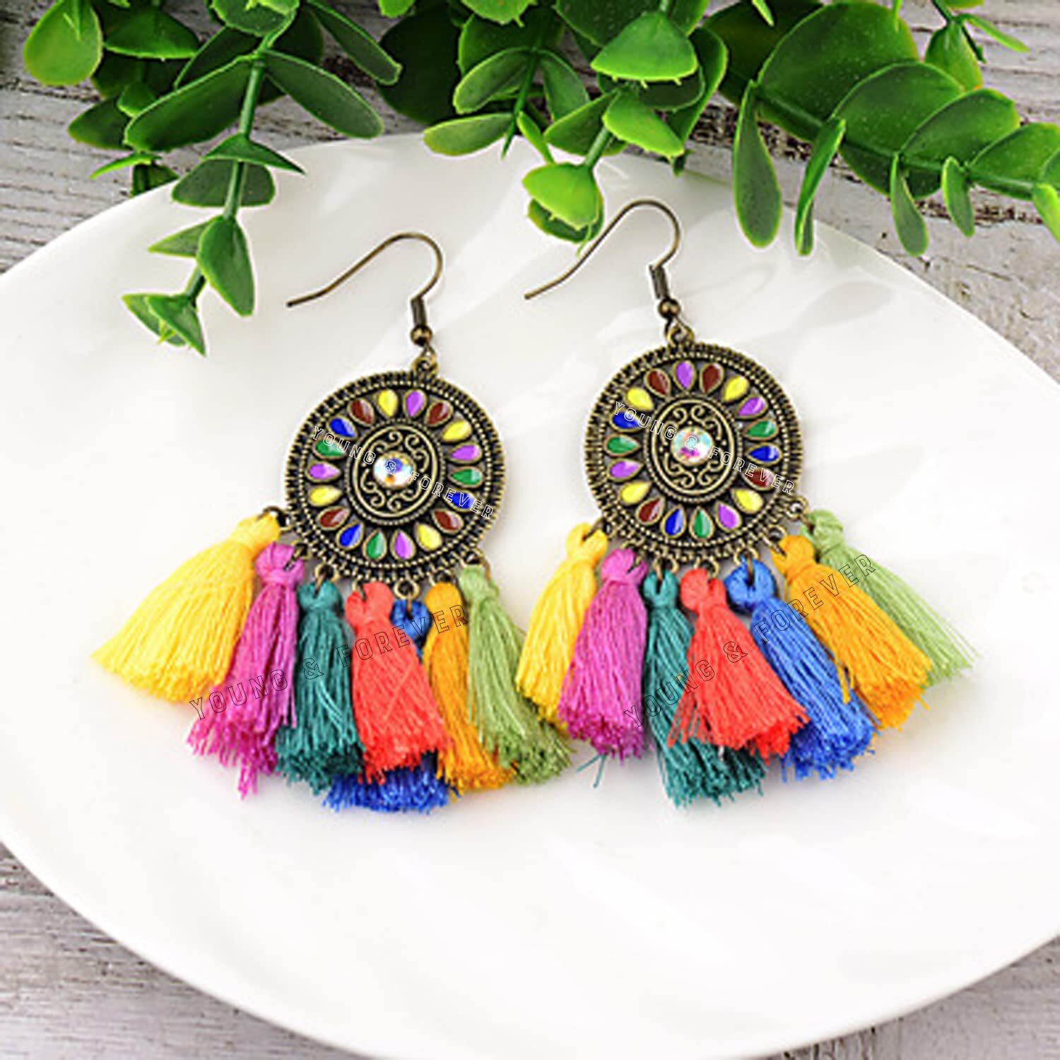 Young & Forever Gift 3Pairs Multicolor Vintage Earrings Bohemian Statement Earrings for Women Girls Retro Boho Drop Dangle Earrings Set for Women