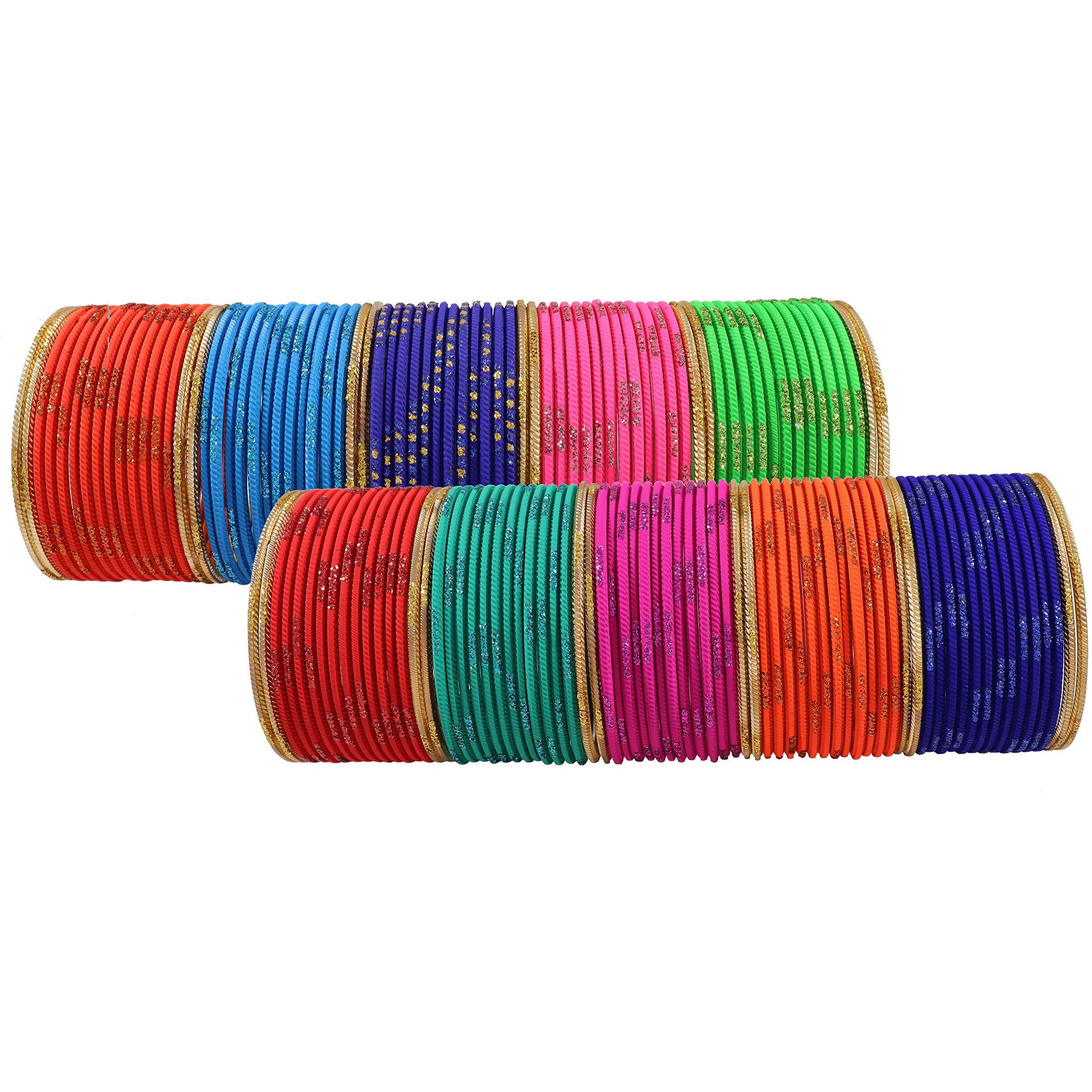 NMII Non-Precious Metal with Base Metal and Zari Dotted Glossy Finished Bangle set for Women and Girls, (Multicolour-Design-6 2.12_Inches), Pack Of 144 Bangles