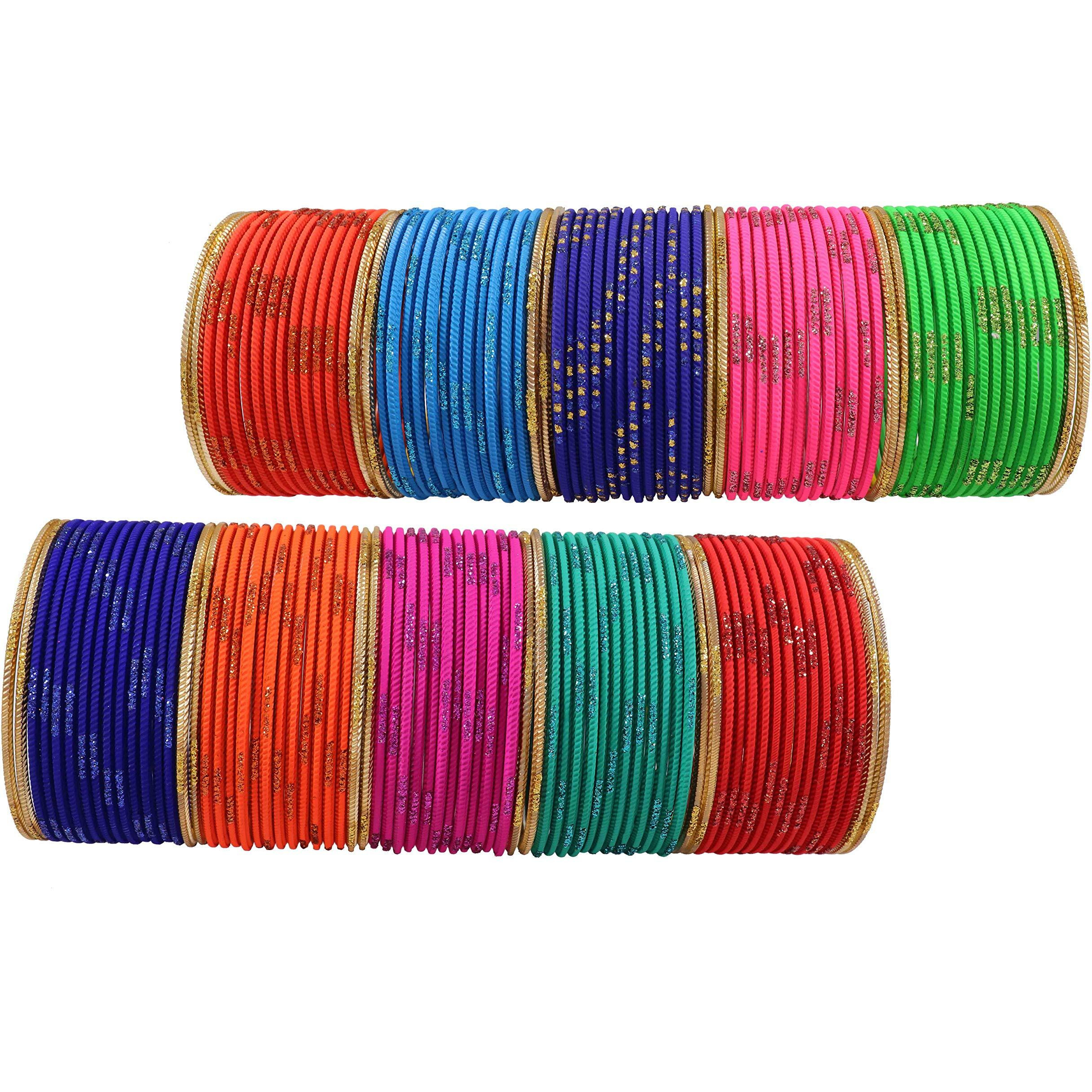 NMII Non-Precious Metal with Base Metal and Zari Dotted Glossy Finished Bangle set for Women and Girls, (Multicolour-Design-6 2.12_Inches), Pack Of 144 Bangles