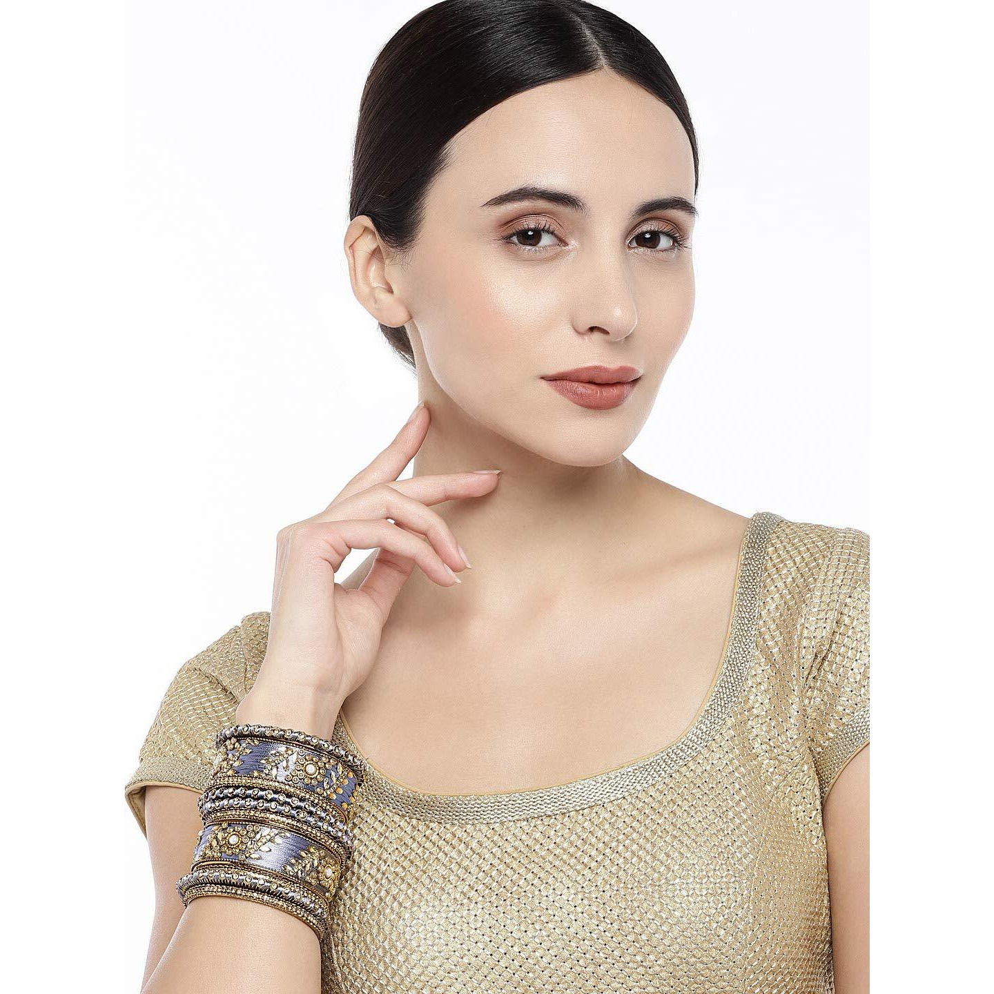 Peora Designer Silk Thread Grey Floral Bangle Set Bridal Chuda Chura Jewellery for Women (2.8 inch)