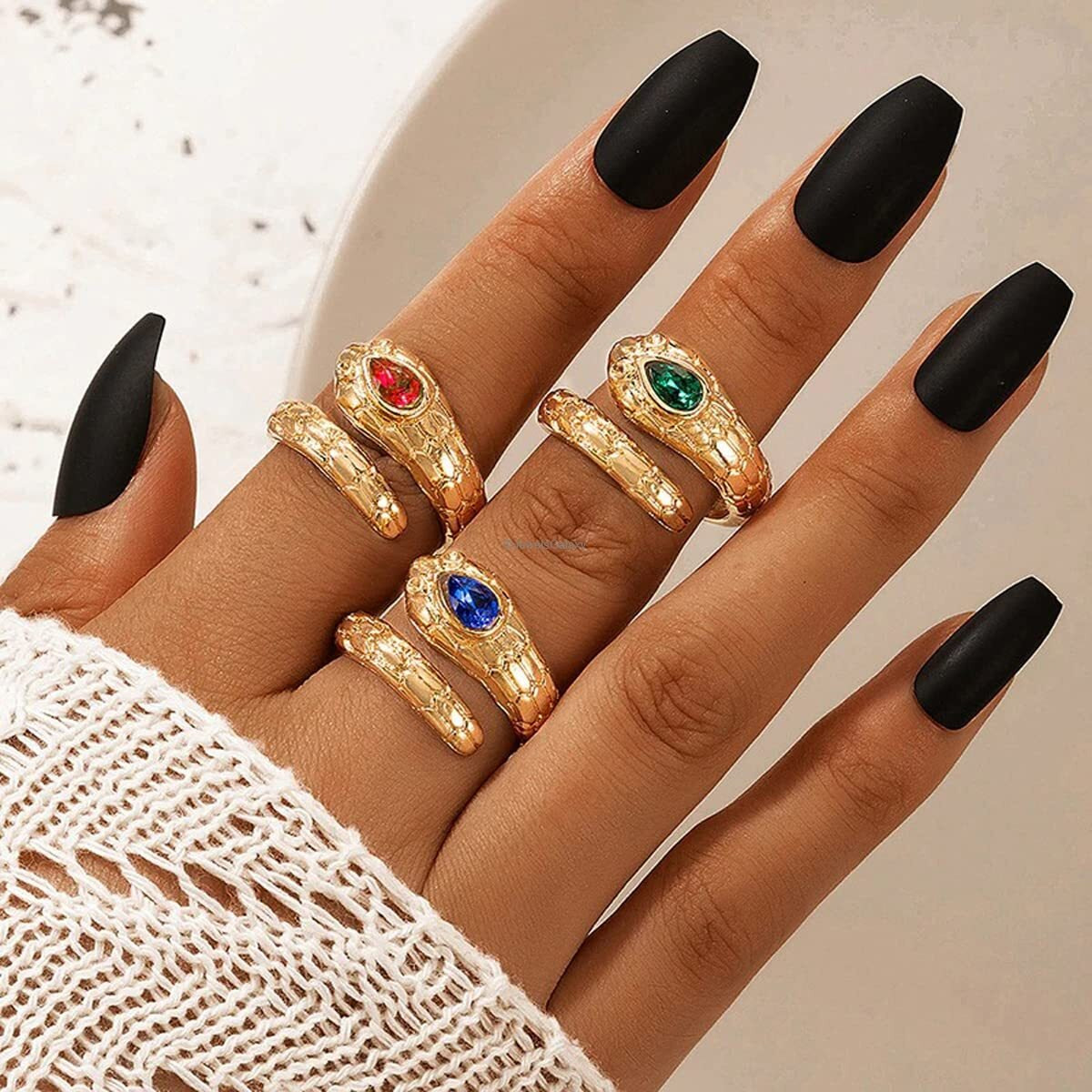 Jewels Galaxy Jewellery For Women Gold Plated Multicolor Snake inspired Stackable Rings Set of 3 (JG-PC-RNGH-989)