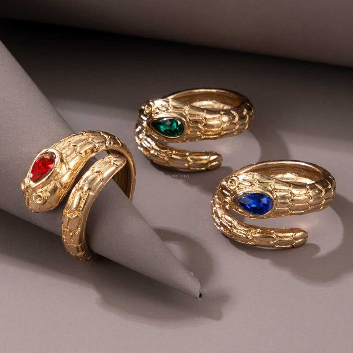 Jewels Galaxy Jewellery For Women Gold Plated Multicolor Snake inspired Stackable Rings Set of 3 (JG-PC-RNGH-989)