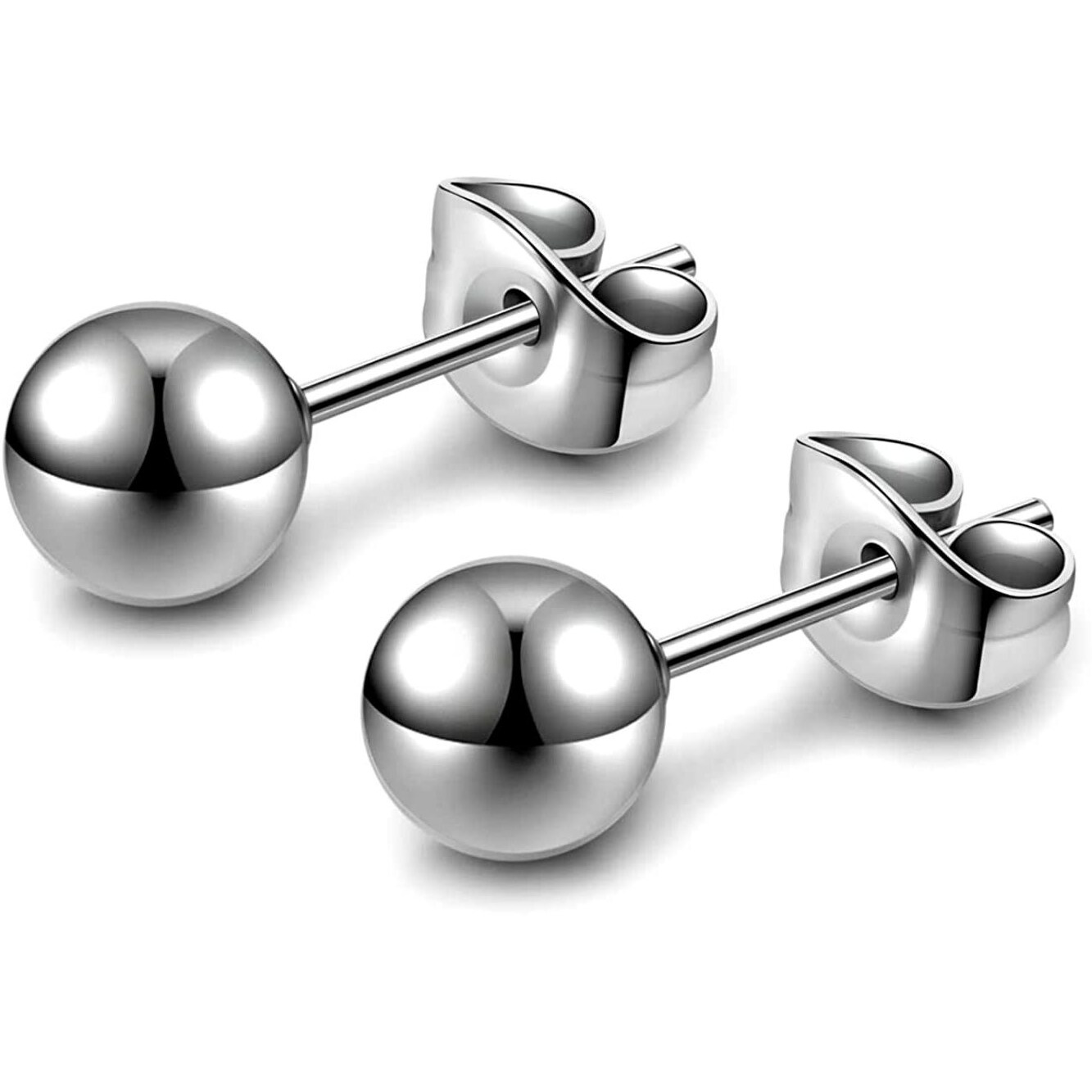 HIGHSPARK 925 Silver Ball Earrings | 92.5 Sterling Silver Plain Ball Stud Earrings for Women Men Boys & Girls | Silver 6mm