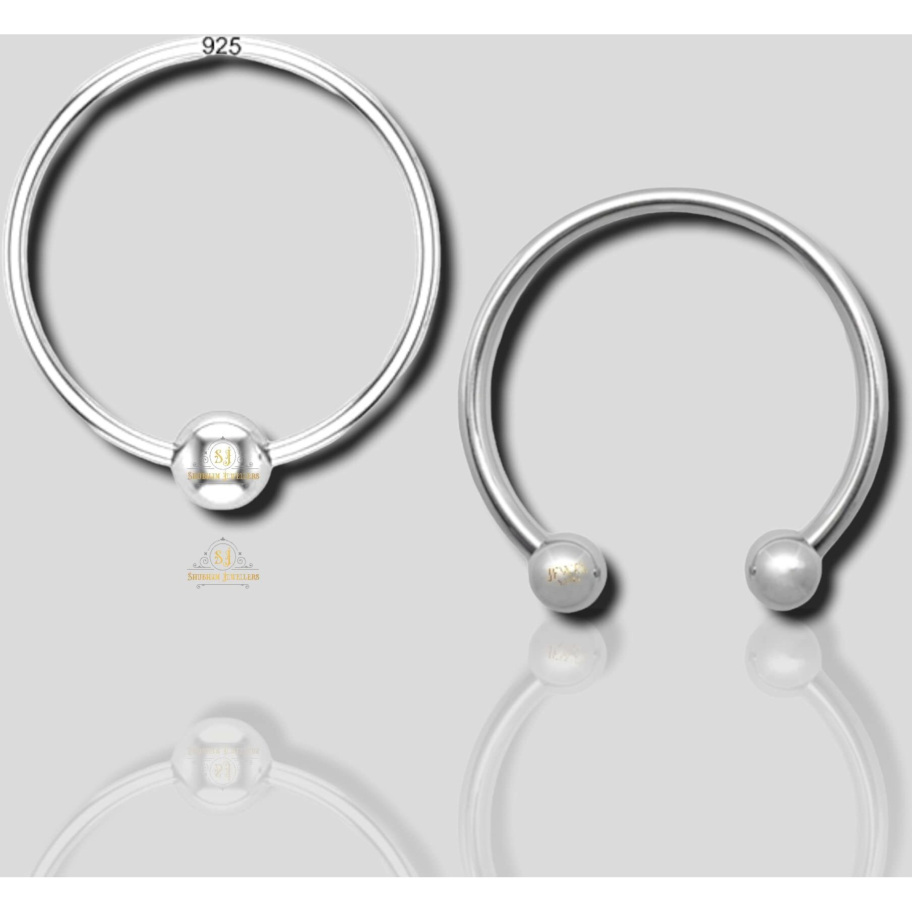 SJ SHUBHAM JEWELLERS 92.5 Silver Tiny Hoop and Septum Nose Ring One Piece Combo Simple & Beautiful Nose Pin For Women & Girls (One Piece Combo)