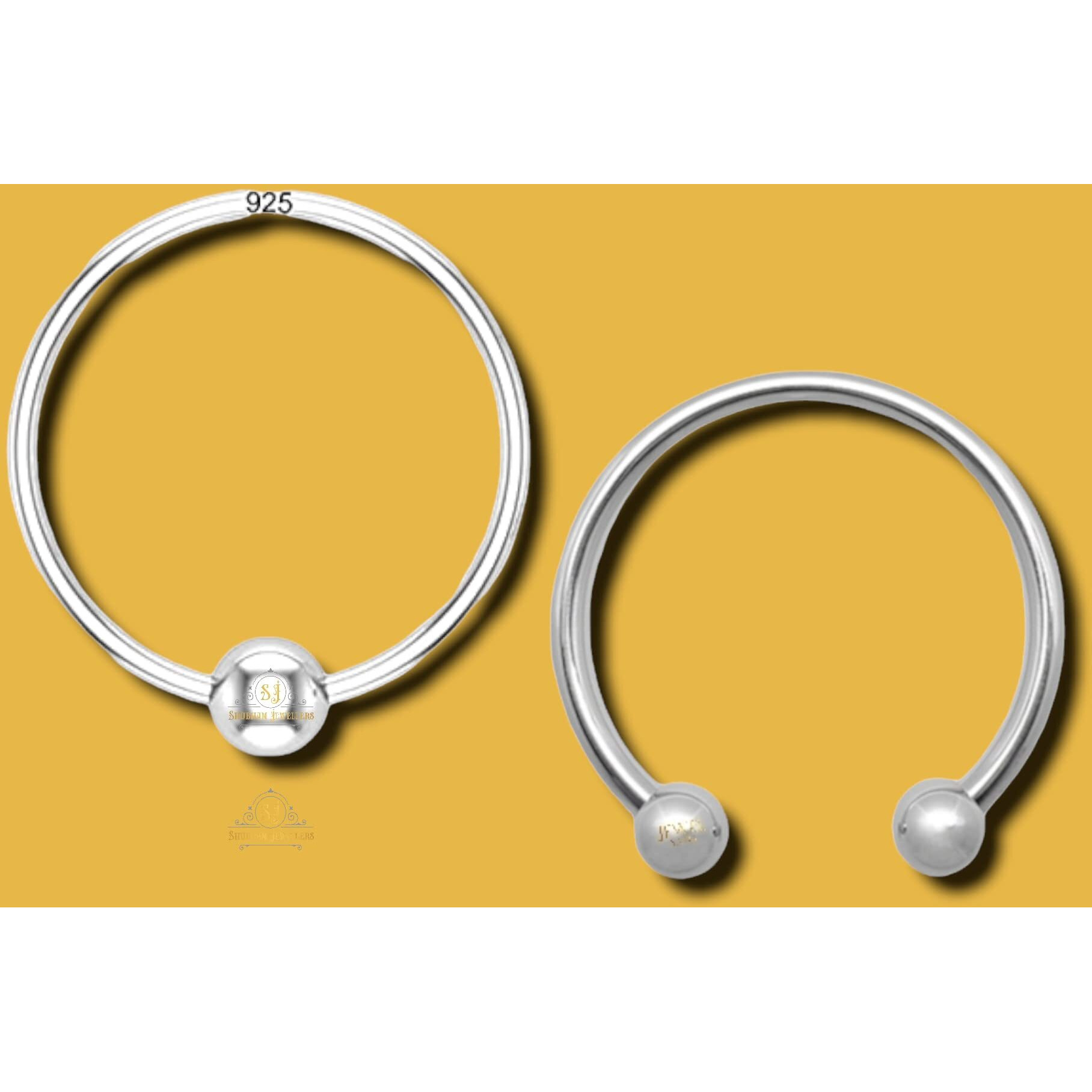SJ SHUBHAM JEWELLERS 92.5 Silver Tiny Hoop and Septum Nose Ring One Piece Combo Simple & Beautiful Nose Pin For Women & Girls (One Piece Combo)