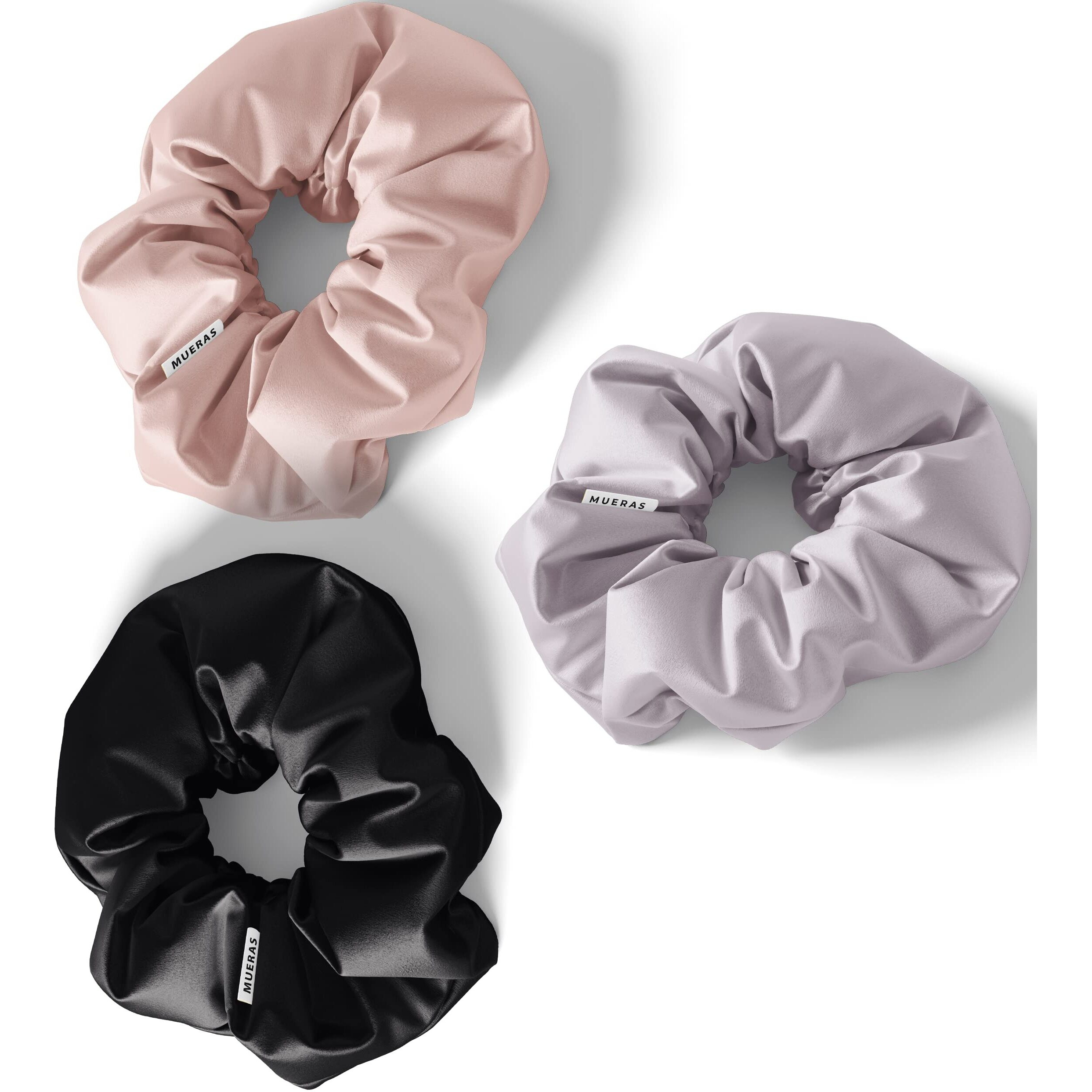 Mueras Silk Satin Hair Scrunchies Ties Pack for Women and Girls Multicolour (RoseGold, French Lavender and Black)